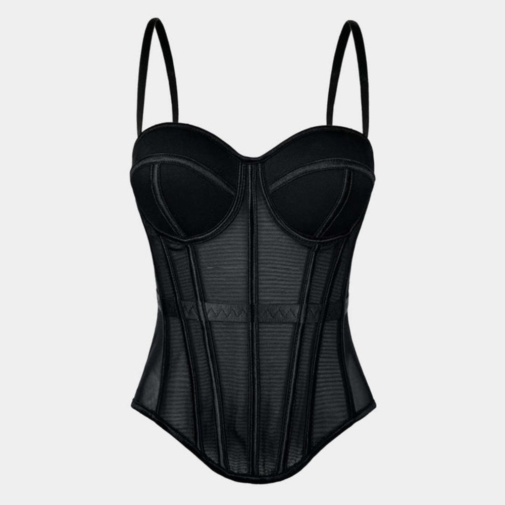 Black Structured Bustier Top with Adjustable Straps